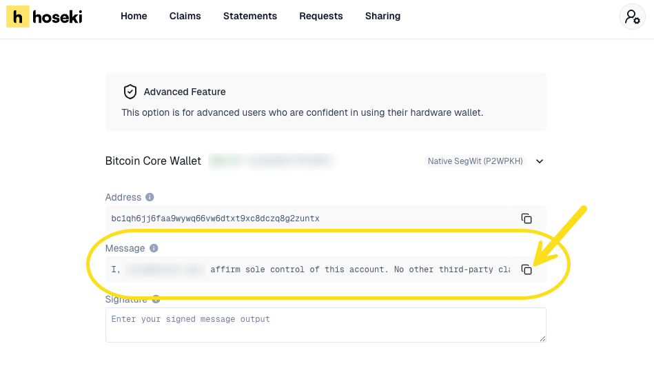Advanced claim: copy message