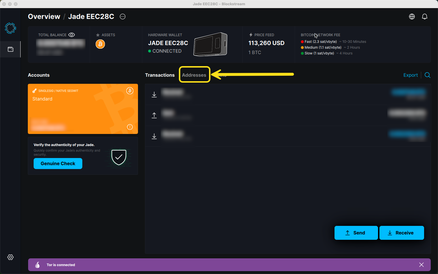 Blockstream app - Addresses view
