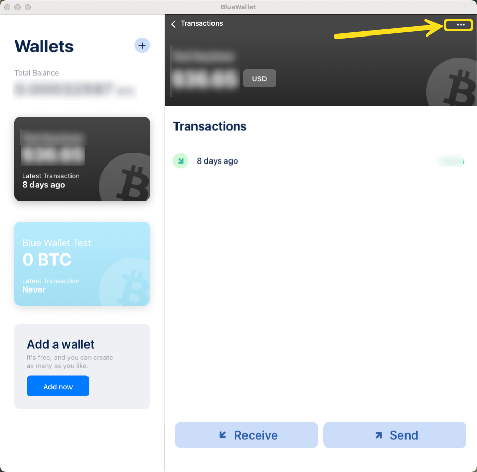 BlueWallet wallet screen