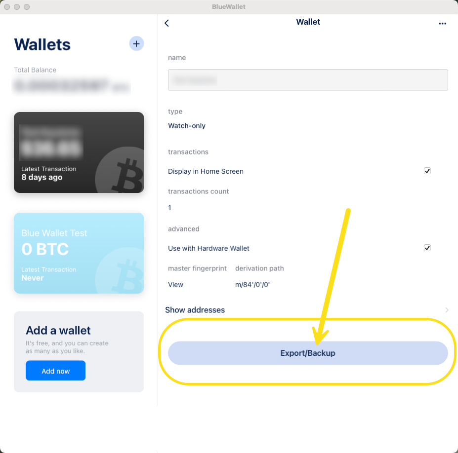 BlueWallet settings