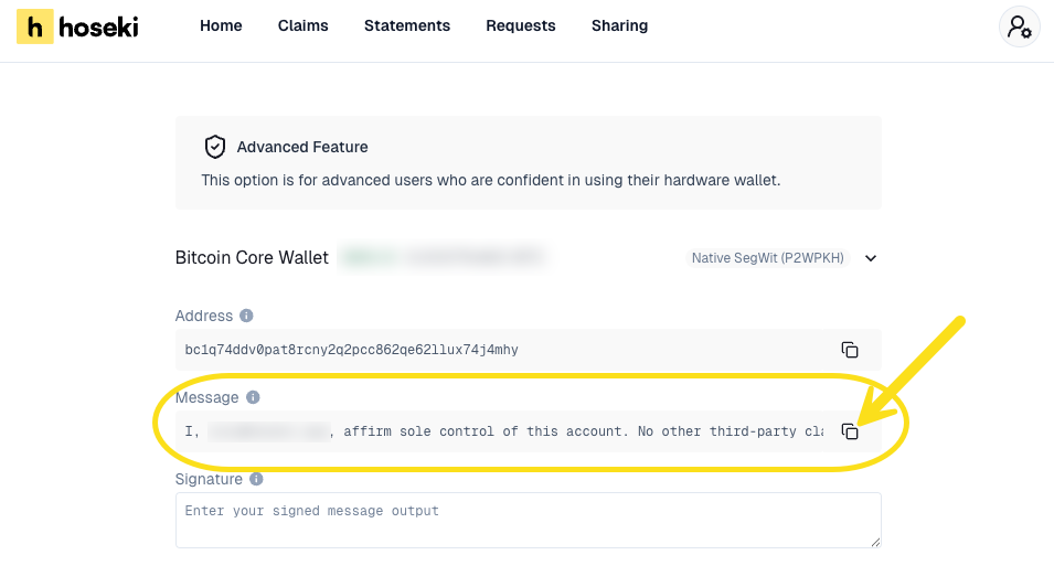 Copy the message from Hoseki manual flow
