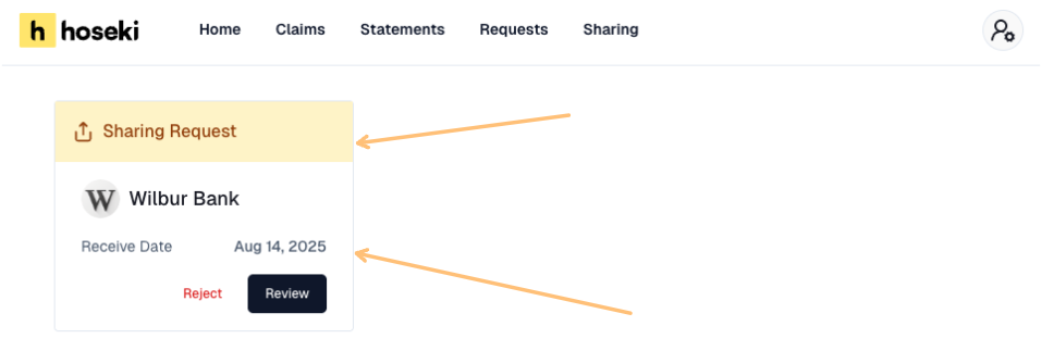 Notification of sharing request