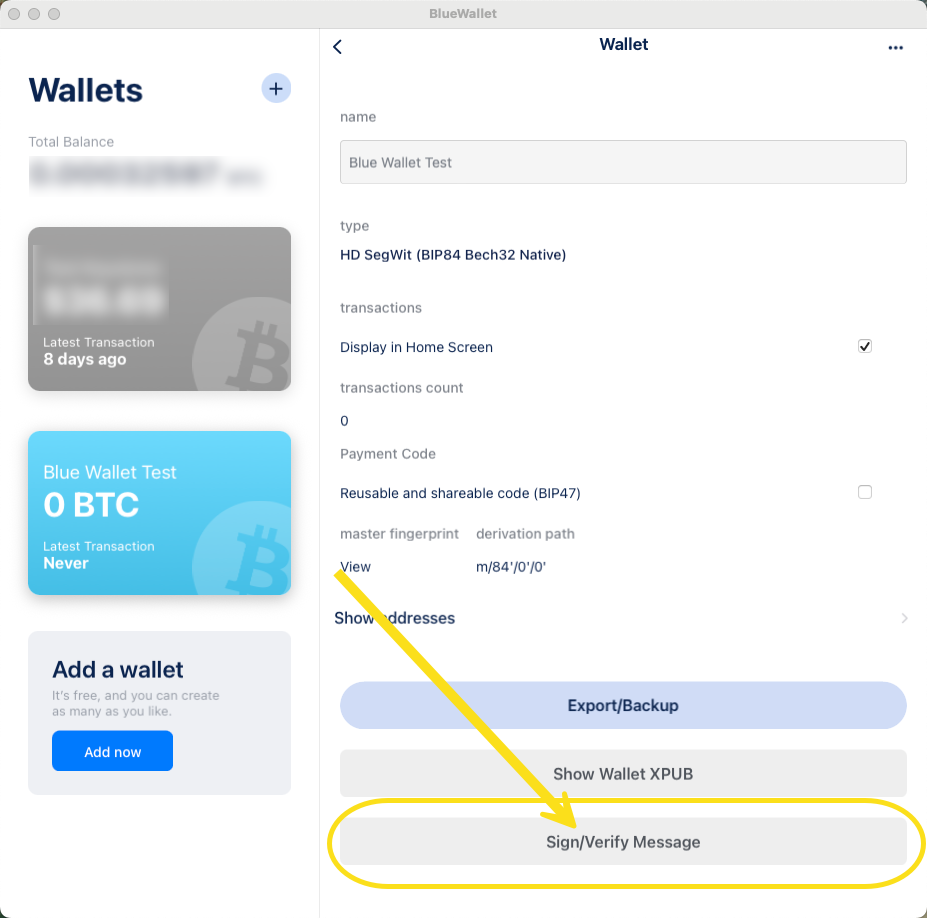BlueWallet settings screen