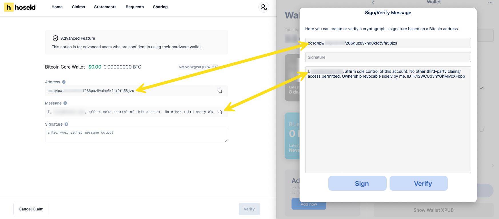 BlueWallet sign message