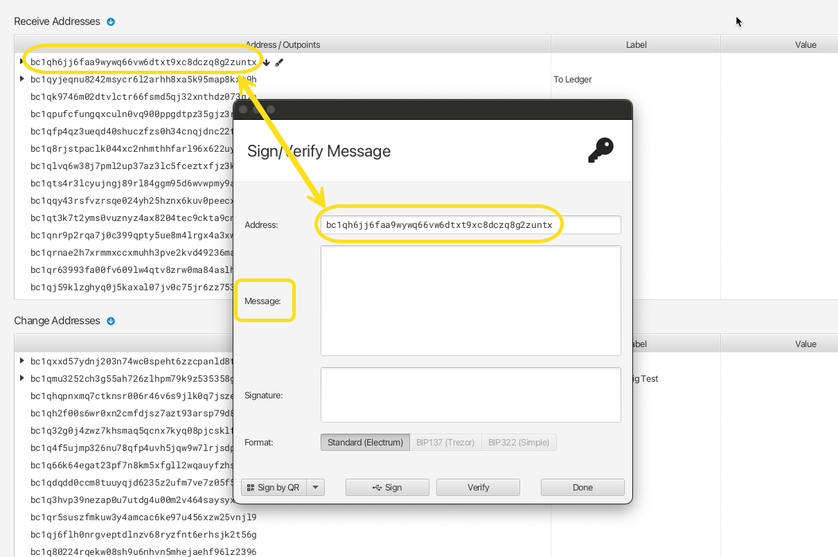 Sparrow Sign Message dialog