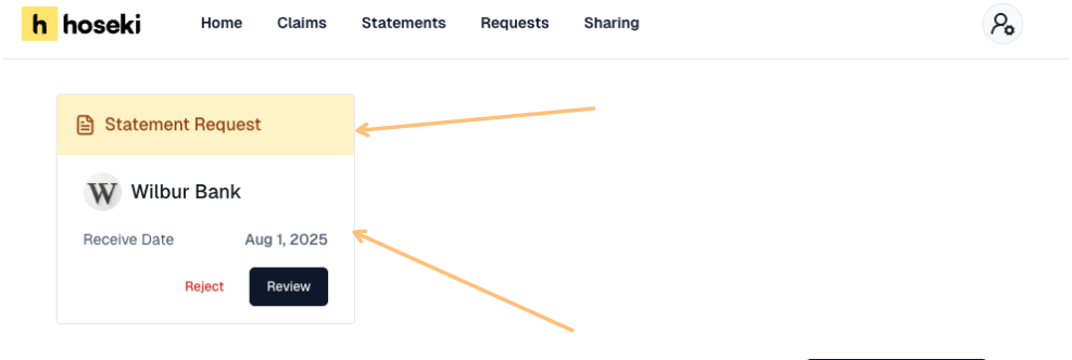 Statement request notification in the Prove Dashboard